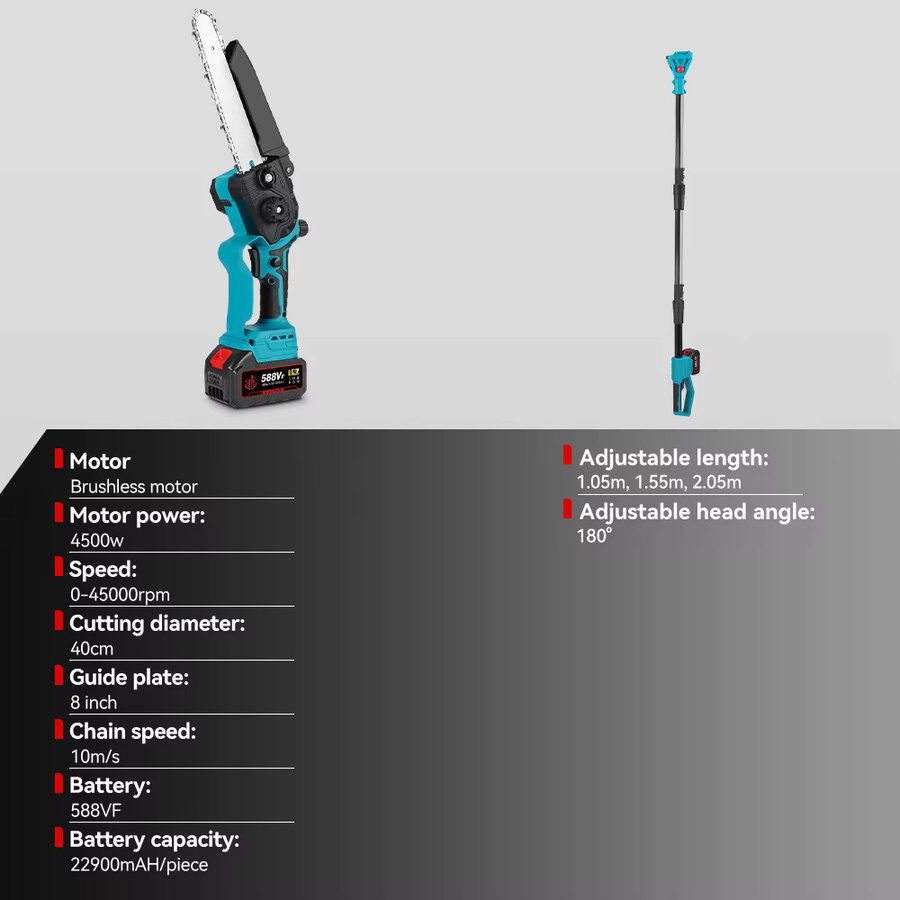 ONEVAN Elektrische Astsäge mit 8 Zoll Bürstenlosem Motor und 40 cm Teleskopstange für Makita 18V LXT Akkus, Mehrfarbig - Bild 6