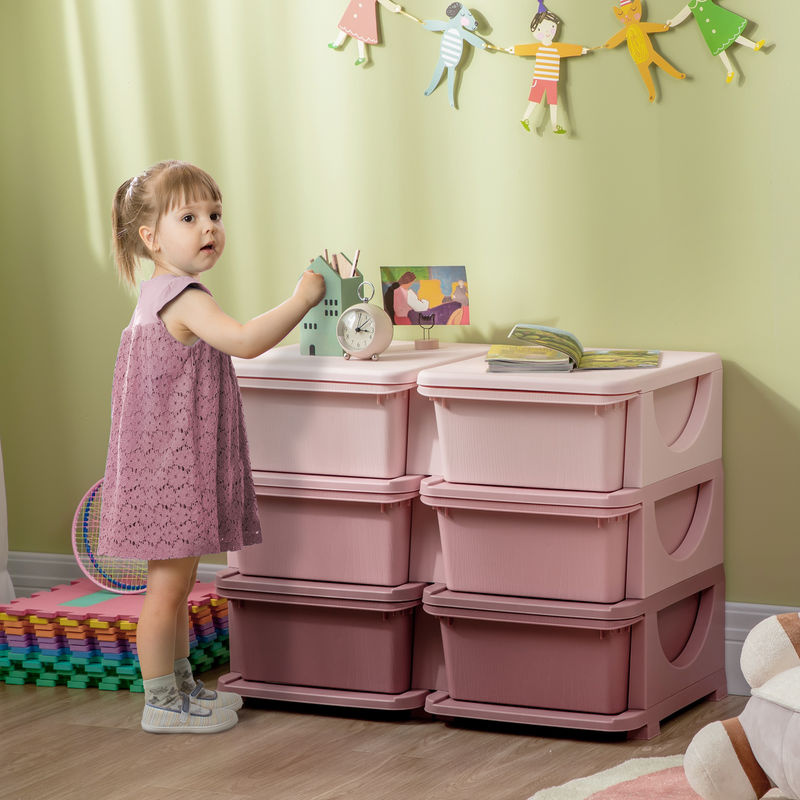 HOMCOM Spielzeugaufbewahrung aus Kunststoff mit 6 Schubladen für das Kinderzimmer in Pink - Bild 2