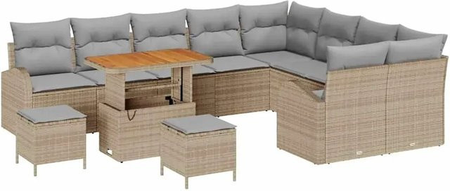vidaXL Garten-Sofa-Set aus Poly-Rattan in Beige mit 12-teiligem Set inklusive Kissen und Couchtisch - Bild 1