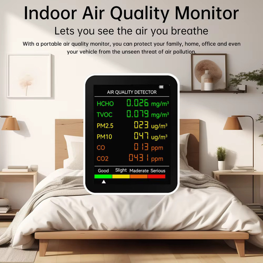 Gaqqee 6-in-1 Luftqualitätsmonitor tragbares Multifunktionsdisplay mit hochpräzisem Sensor für Zuhause und Büro - Bild 3