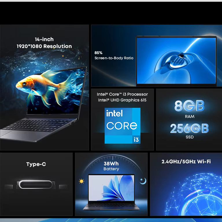 CHUWI CoreBook Laptop mit Intel i3 Prozessor, 8GB RAM, 256GB SSD und 14 Zoll Display, Windows 11 Notebook-PC - Bild 2
