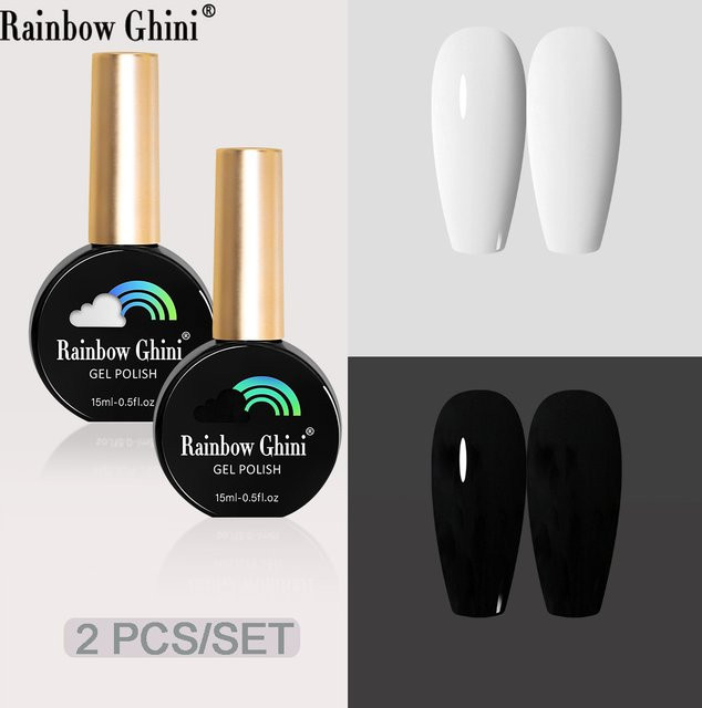 Rainbow Ghini Gel-Nagellack-Set, Schwarz Weiß, 2 Stück, 15 ml - Bild 1