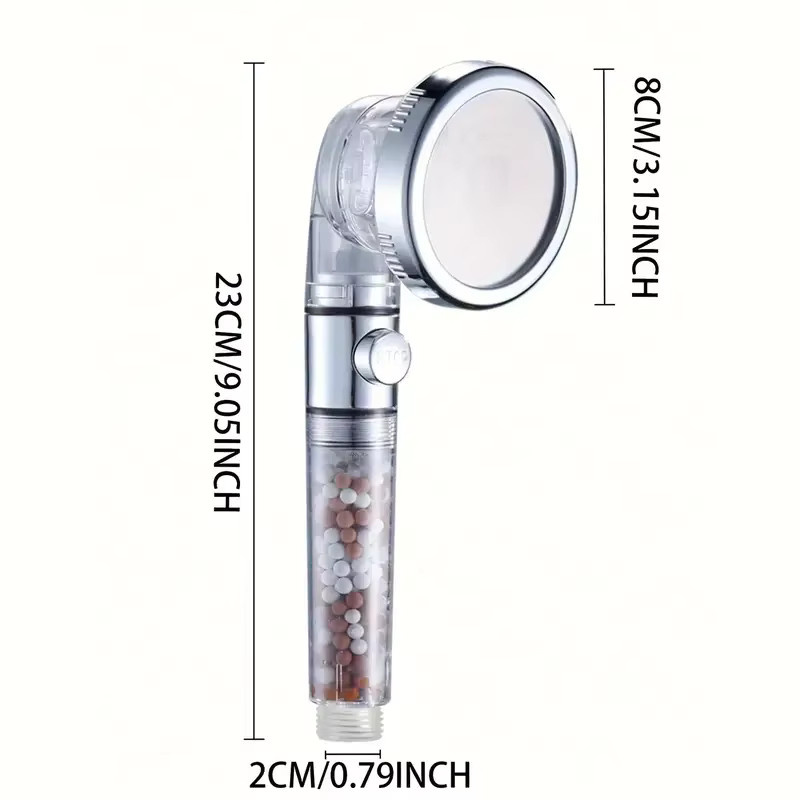 CTZSZZMM 3-in-1 Duschkopf mit negativem Ionen-Booster-Filter und Wasserstopp in Chrom und Transparent, wassersparendes Badezimmer-Set - Bild 6