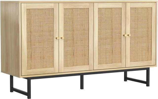 Sideboard PXloue in Beige mit echtem Rattangeflecht und Metallbeinen, B/T/H: 140 x 39,5 x 80 cm - Bild 1