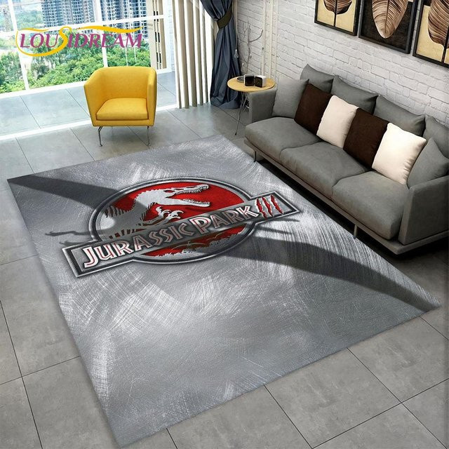 Karpetti 3D-Cartoon-Jurassic-Park-Dinosaurier-Teppich, grau, rutschfest und waschbar, B/T: 200 x 160 cm - Bild 1