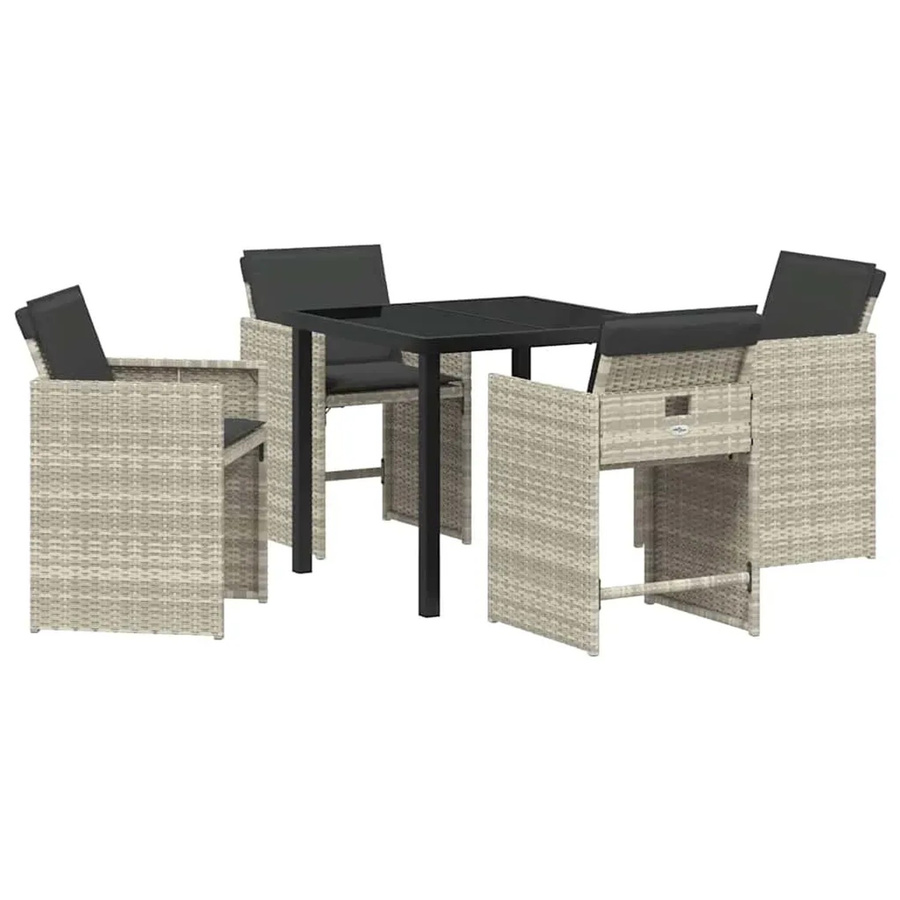 vidaXL 5-teiliges Garten-Ess-Set aus Poly Rattan in Hellgrau-Anthrazit mit Kissen und rechteckigem Tisch - Bild 2