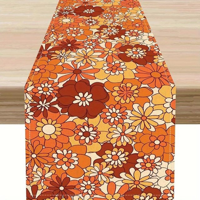 JINGYUE Pet Tischläufer mit Vintage Blumenmuster in Orange und Braun, B/T/H: 140 x 40 cm - Bild 1
