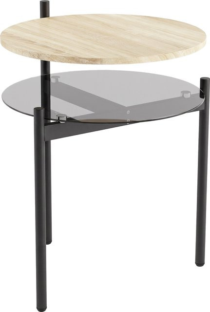HOMCOM Beistelltisch Rund in Eiche mit Glasablage und Metallgestell für Wohnzimmer und Schlafzimmer - Bild 1