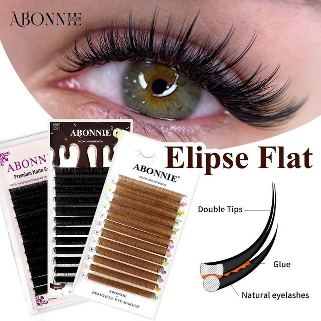 Abonnie Braune Ellipsen-Flachwimpern-Extensions, Mega-Volumen, Unisex - Bild 1