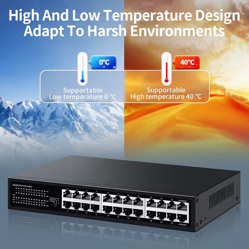 HORACO 24-Port Gigabit Ethernet Switch 1000Mbps Netzwerk-Hub mit VLAN, QoS und Loop-Alarm in Schwarz - Bild 4