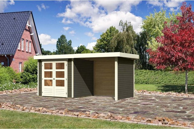 Karibu Holz-Gartenhaus Boras in Terragrau mit Flachdach und modernem Design, lackiert, B/T/H: 213 x 211 x 209 cm - Bild 1