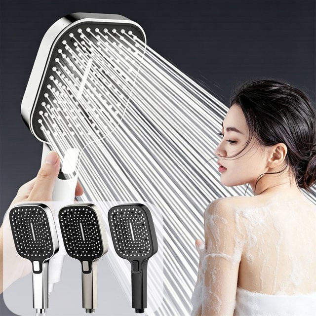 YTYIN Verstellbarer Duschkopf in Grau mit 3 Modi, Hochdruck-Regendusche und Wassersparfunktion, Rechteckig, Breite: 26,0 cm, Tiefe: 11,5 cm - Bild 1