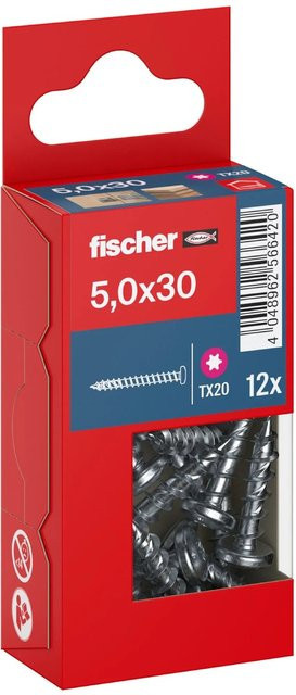 Fischer PowerFast II Pan Head TX Vollgewindeschraube für Holz, verzinkt, Silber, Ø 5 mm, Länge: 30 mm, 12 Stück - Bild 1