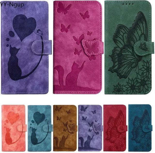 Funda Handyhülle für Xiaomi Redmi Note 15 Pro Plus 5G mit Katzen-Schmetterling-Leder-Brieftasche für Damen - Bild 1