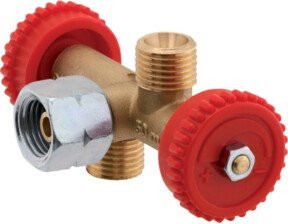 Gok Doppelabzweigventil 09-706 R1/4" lks. in Rot aus Messing - Bild 1
