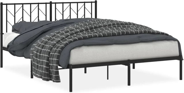 vidaXL Bettgestell aus Metall mit Kopfteil in Schwarz, B/T/H: 150 x 200 x 90 cm - Bild 1