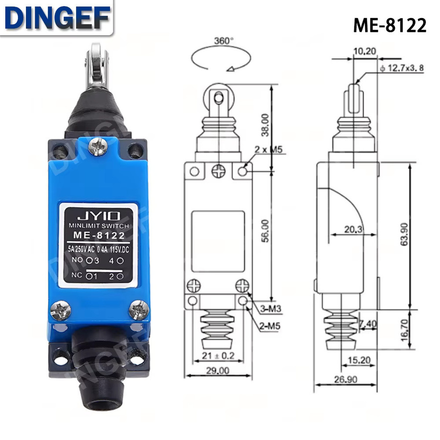 DNIGEF Drehverstellbarer Rollenhebelarm Endschalter Fahrschalter AC250V NO NC Blau ME-8104 ME-8111 ME-8107 ME-8108 ME-8112 ME-8166 ME-8169 - Bild 3