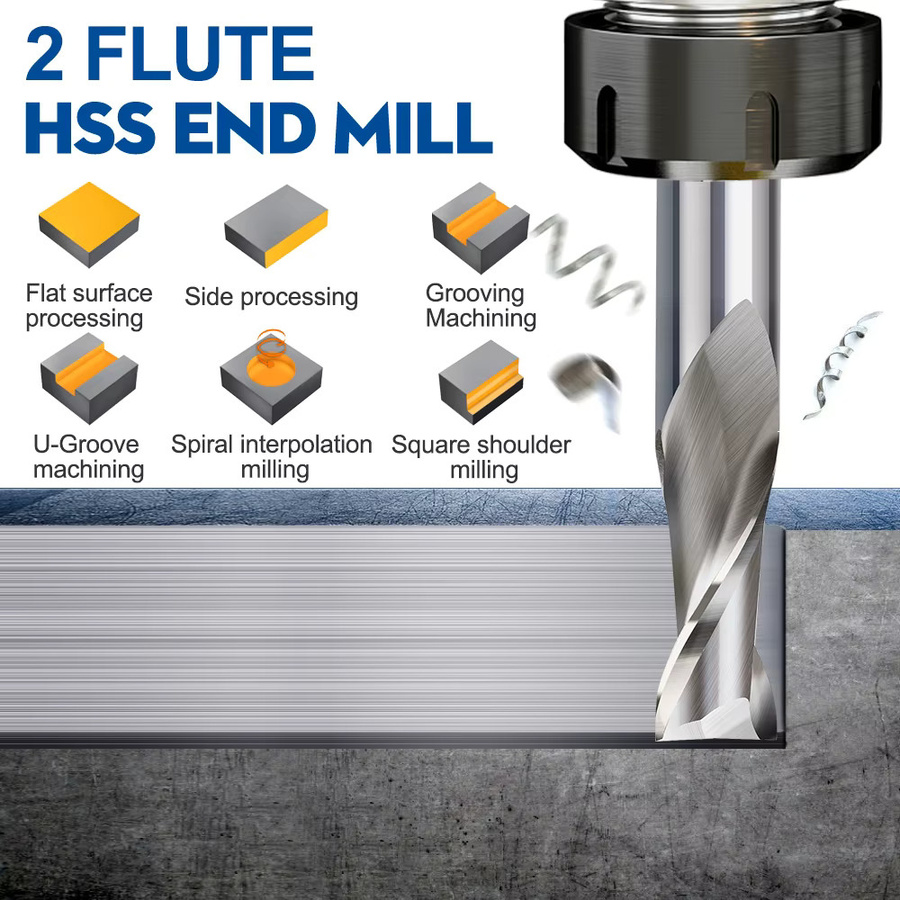 Xcan HSS-Schaftfräser M2 mit 2 Nuten und geradem Schaft für CNC-Maschinen zur Bearbeitung von Holz, Aluminium und Stahl, Farbe: Silber - Bild 2