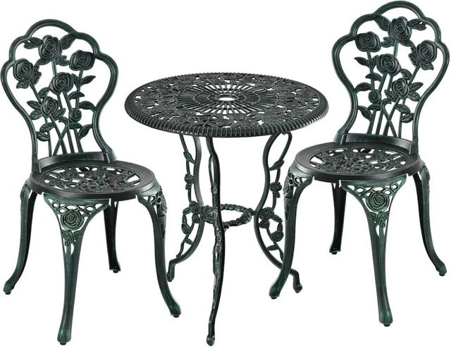 Relaxdays Balkongarnitur aus Aluminiumguss in Schwarz und Grün mit floralem Vintage-Muster, 3-teilig - Bild 1