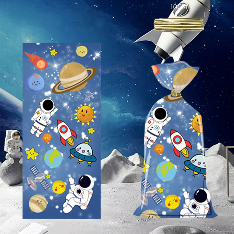 50 Stück Cartoon Weltraum Astronaut Party Geschenkverpackungstaschen in Blau für Süßigkeiten und Mitbringsel - Bild 4