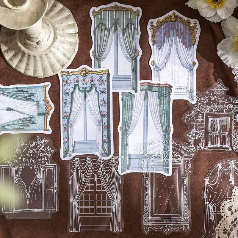 10 Blatt Vintage-Vorhangaufkleber im nordischen Design, minimalistische Retro-Ästhetik in Mehrfarben, abziehbare Papieraufkleber für handgefertigte Karten - Bild 3
