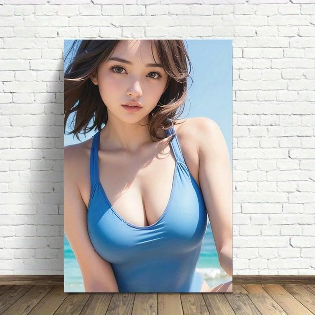 Moderne Leinwand-Wandkunst CIFBUY Elegante Frau in Blau, Rahmenlose Textil-Dekoration für Schlafzimmer und Fitnessstudio - Bild 1