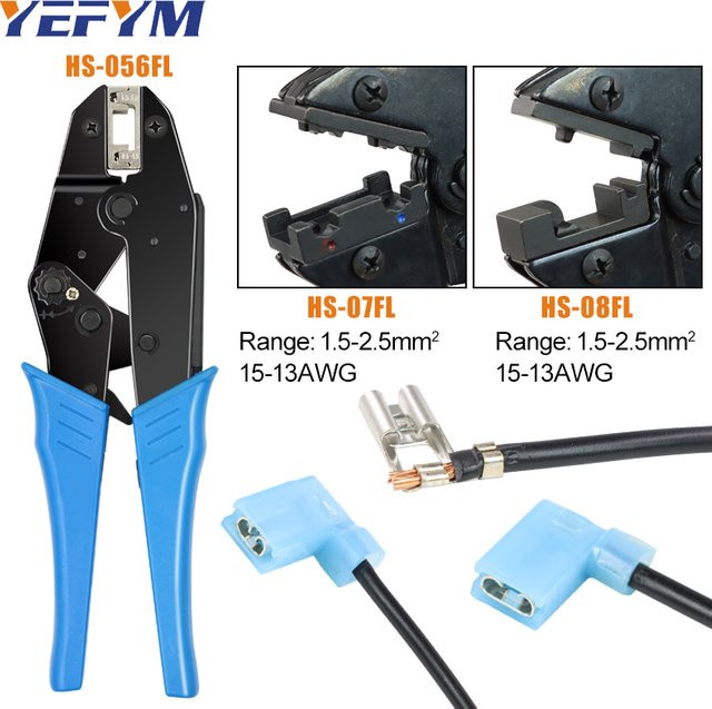 YEFYM Crimpzange HS-056FL für isolierte Flachsteckhülsen 0,5-2,5mm2 (20-13AWG) mit Buchsen 4,8, 6,3 mm - Bild 1