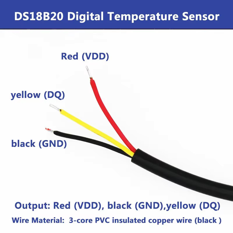 BMAD Digitaler Temperatursensor DS18B20 mit G1/2-Zoll-Gewinde, Edelstahlgehäuse in Silber, Sondendurchmesser: 8 mm, Kabellänge: 30–200 mm - Bild 2