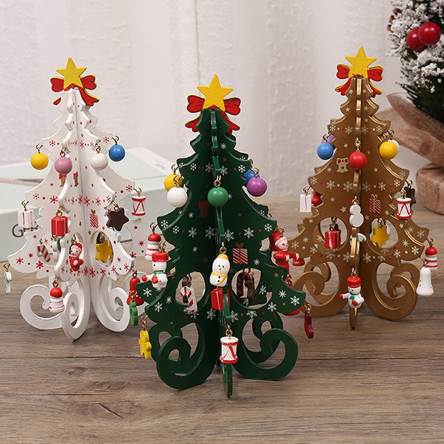 Beeinch Handgefertigte Weihnachtsbaumdekoration aus Holz in Grün, 3D-Tisch-Weihnachtsschmuck mit hängendem Anhänger im rustikalen Design - Bild 1