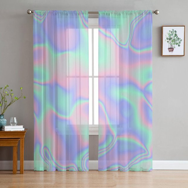 Binchi Outdoor Equipment Chiffonvorhang in Regenbogenfarben, transparent und gewellt, B/H: 135 x 137 cm - Bild 1