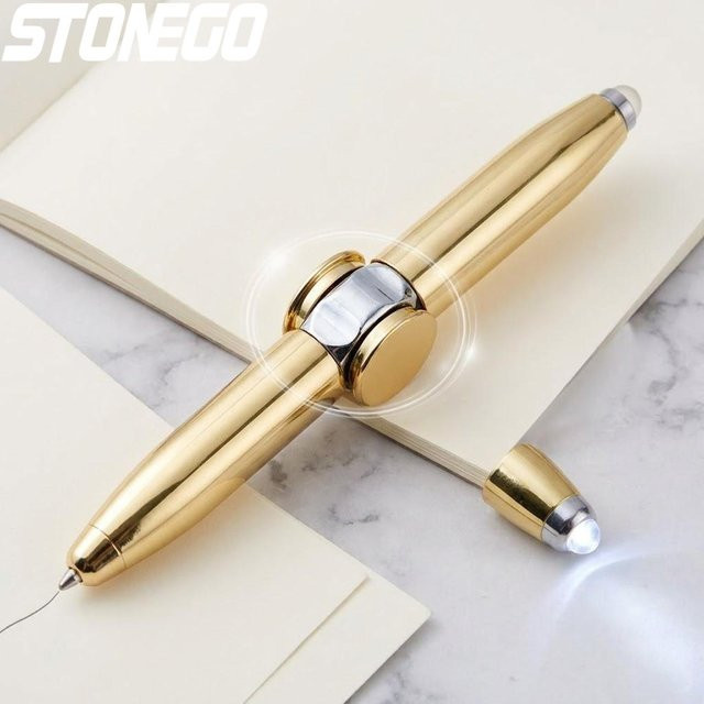 STONEGO Multifunktionaler Fidget Spinner Stift mit Lichtball in Gold aus Metall als Dekompressions-Schreibwerkzeug für Büro und Lernen - Bild 1
