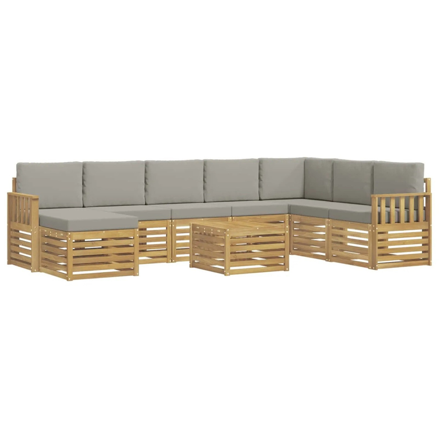 vidaXL Outdoor-Sofagarnitur 7-teilig in L-Form aus Akazienholz mit Polstern in Weiß und Hellgrau, B/T/H: 59 x 59 x 37 cm - Bild 2