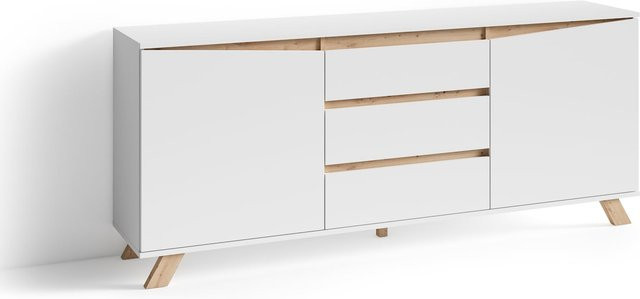 byLIVING Sideboard VALENTIN in Weiß und Eiche im skandinavischen Stil, B/H/T: 180 x 80 x 38 cm - Bild 1