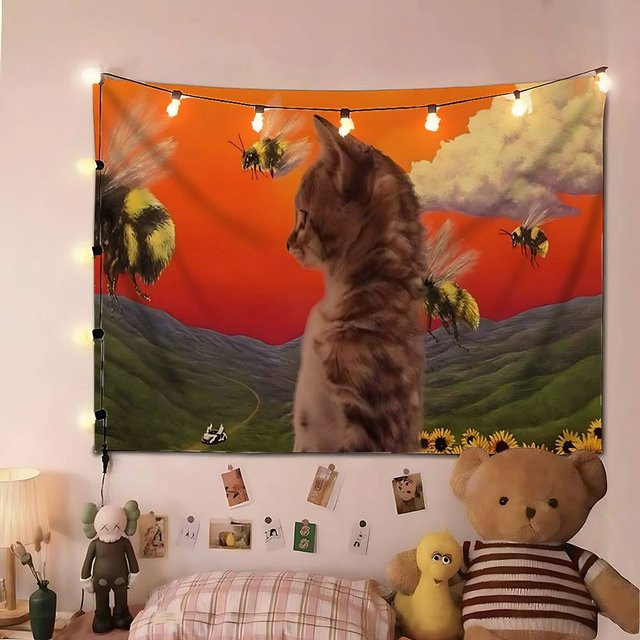 52TOYS Wandteppich mit Katzenmotiv im Art Deco Stil, Mehrfarbig, Rechteckig - Bild 1