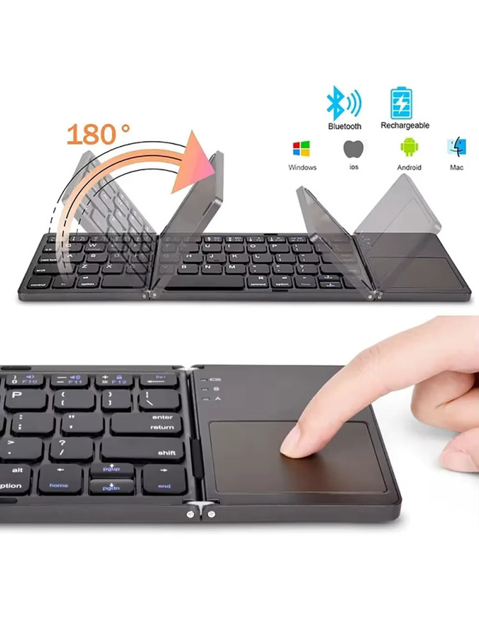 Kebidumei Dreifach gefaltete Bluetooth-Tastatur mit Touchpad, tragbare Mini-Tastatur, wiederaufladbare kabellose Tastatur für Windows, Android und iOS, Schwarz - Bild 7