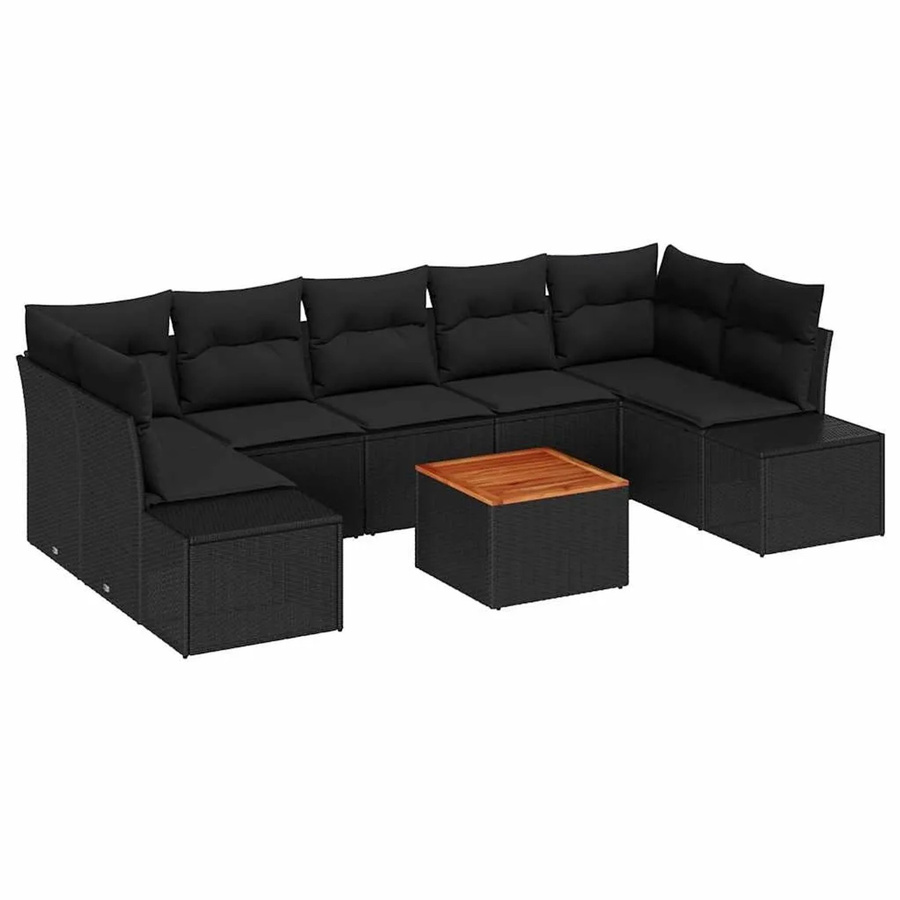 vidaXL Garten-Sofa-Set 8-teilig in Schwarz aus Polyrattan und Akazienholz - Bild 2