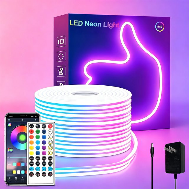 Adiodo RGB Neon-LED-Streifen Wasserdicht Flexible Neon-Flex mit Bluetooth Musik-Synchronisation App und Fernbedienung Multicolour Transparent 24V - Bild 1