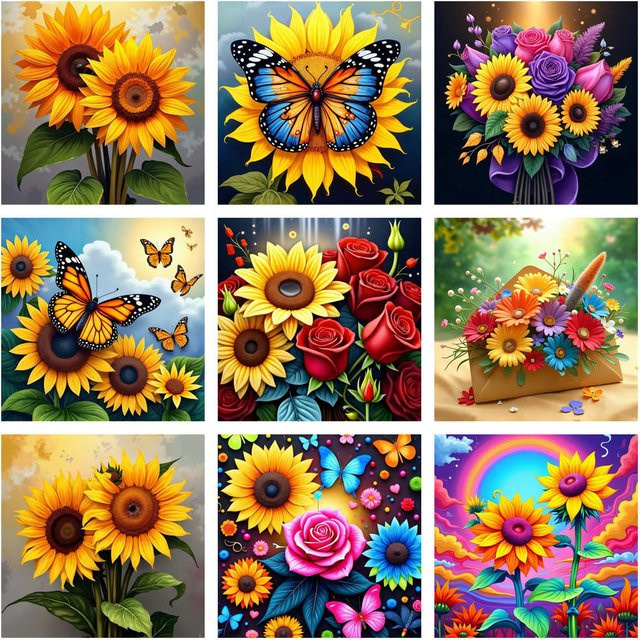 AZQSD 5D-Diamantgemälde Sonnenblumen zum Selbermachen mit Leuchtperlen und Leinwand, Blumenkunst-Stickset für deine Heimdekoration - Bild 1