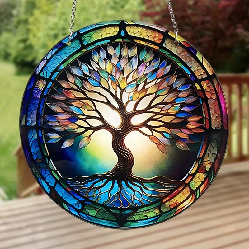 Baum des Lebens Sonnenfänger als hängende Dekoration aus Glas in Multicolour für Fenster, Garten oder Auto - Bild 4