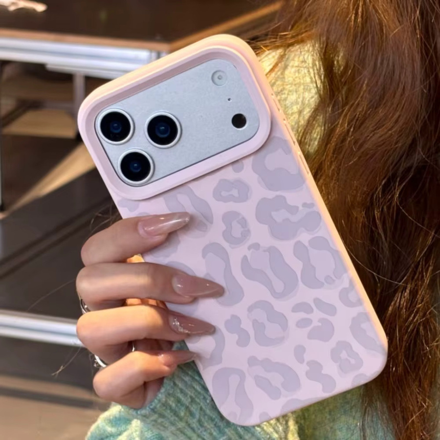 FUCHU Silikon Schutzhülle mit Leopard Print und Lichee Muster für iPhone in Rosa - Bild 1