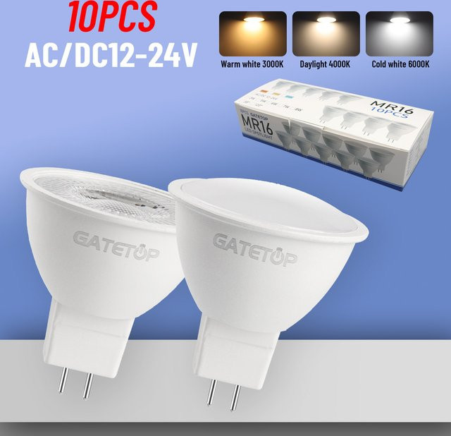 10 Stück MR16 LED-Strahler mit GU5.3-Sockel, 7 W, weiß, CCT Farbtemperatur-Wahl, 12–24 V AC/DC - Bild 1