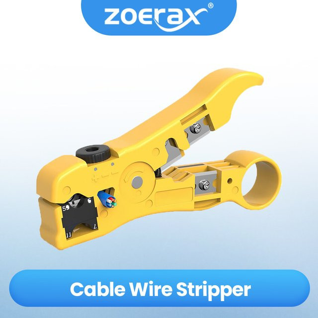 ZOERAX Netzwerk-Abisolierwerkzeug in Gelb mit Schneid- und Abisolierfunktionen für CAT6/5E/5 sowie Koaxialkabel RG59/6/7/11 - Bild 1