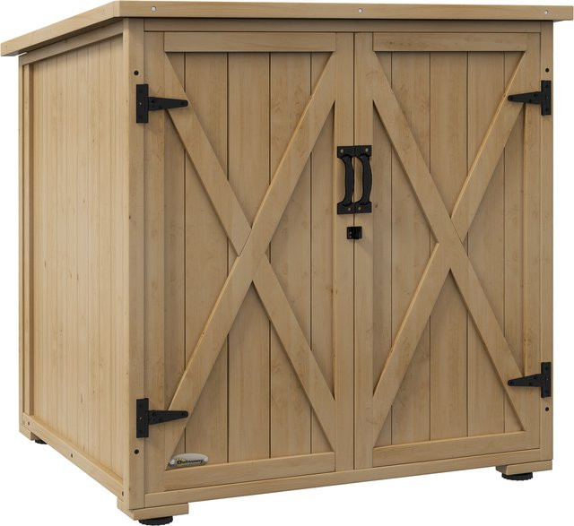 Outsunny Gartenschrank aus Holz in Braun mit Doppeltür für Garten und Terrasse, B/T/H: 77,5 x 88 x 90 cm - Bild 1