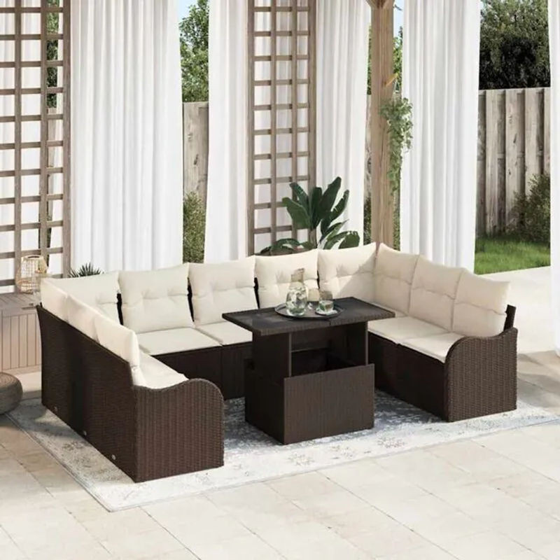 Vidaxl Garten-Sofa-Set aus Polyrattan in Braun, 10-teiliges Loungemöbel-Set, B/T/H: 100 x 55 x 73 cm - Bild 1
