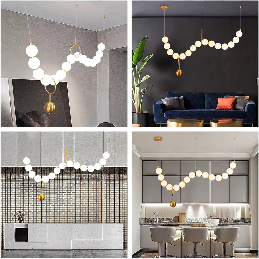 XINGOO Nordic LED-Pendelleuchte in Gold/Messing mit kugelförmigen Glaselementen für Esszimmer und Bartheken - Bild 2