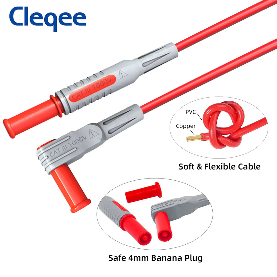 Cleqee P1033B Multimeter-Messleitungsset mit Drahtpiercing-Sonden und Punkthaken-Sonden, 4 mm Bananenstecker, Rot, 1000 V/20 A - Bild 2