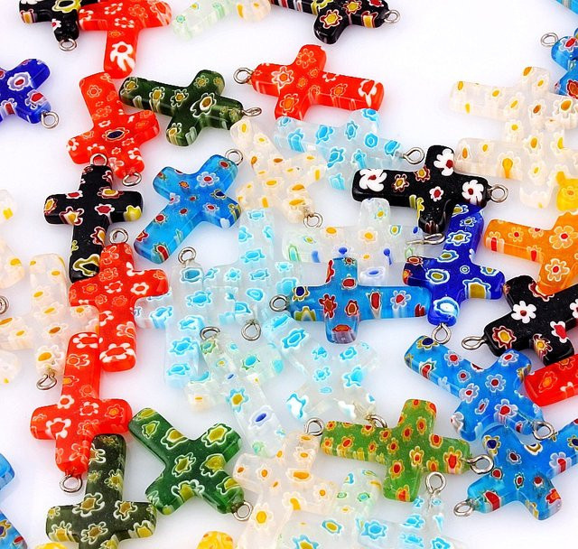 QianBei Halskette, Murano Glas Kreuz Perlen, Mix Farbe - Bild 1