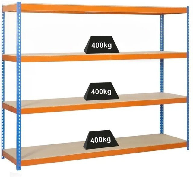PROREGAL Schwerlastregal Wood Beast mit 4 Ebenen, H x B x T: 200 x 240 x 90 cm, Blau-Orange - Bild 1
