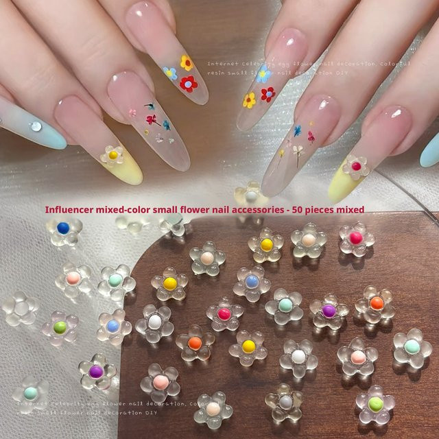 YYM Nagel-Charms, 50 Stück, Harz-Blumen, Glänzend - Bild 1