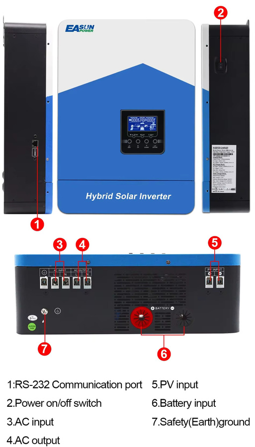 Easun Power Hybrid-Solarwechselrichter mit MPPT und WLAN, Off-Grid Reine Sinuswelle, 48V/24V/12V, 6,2KW/4,2KW/3,2KW/2,2KW - Bild 2